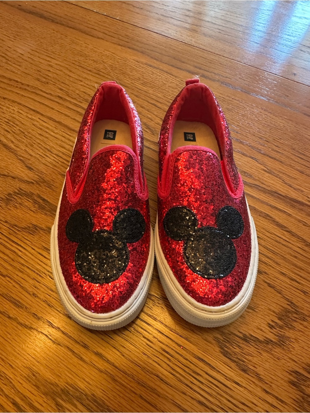 GAP Kids Disney Pink Glitter Slip-On Sneakers with Mickey Mouse Motif